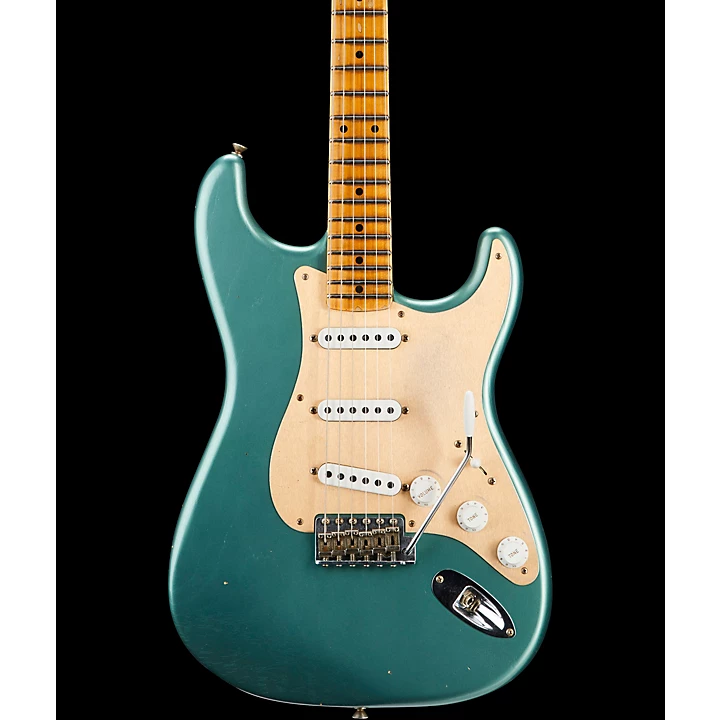 Fender Custom Shop 55 Dual Mag Stratocaster Journeyman Relic Maple Fingerboard Limited Edition Electric Guitar Super Faded Aged Sherwood Green Metallic