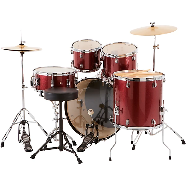Ludwig Backbeat Complete 5 Piece Drum Set with Hardware and Cymbals Level 1 Wine Red Sparkle L26224004002000.gc