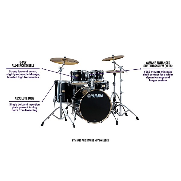 Stage Custom Birch 5 Piece Shell Pack With 22 Bass Drum Raven Black