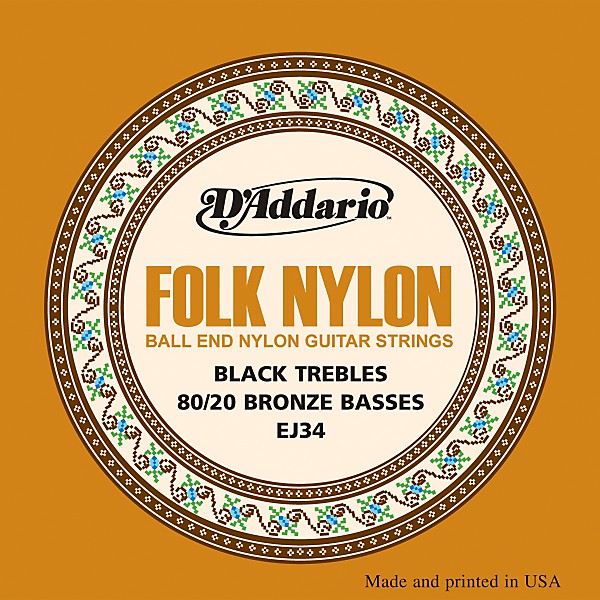 EJ34 Folk Nylon 80 20 Bronze Ball End Black Treble Guitar Strings