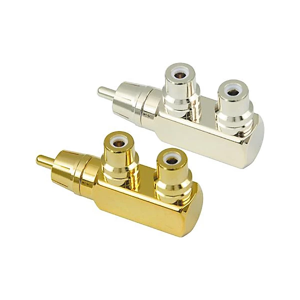 RCA Male to 2 RCA Female Right Angle Adapter Gold