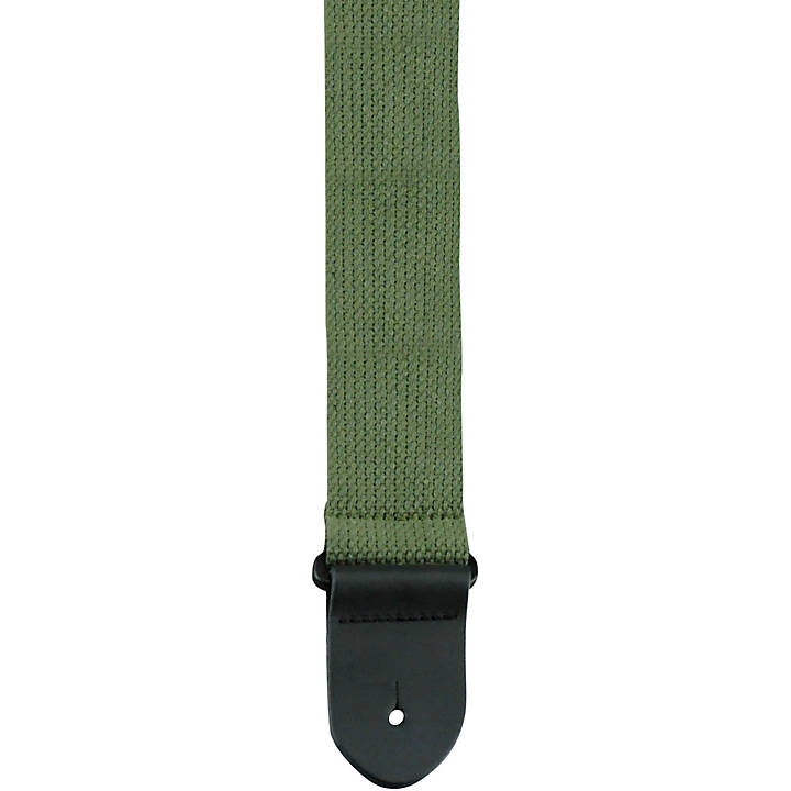 2 in Cotton Guitar Strap with Leather Ends Army Green