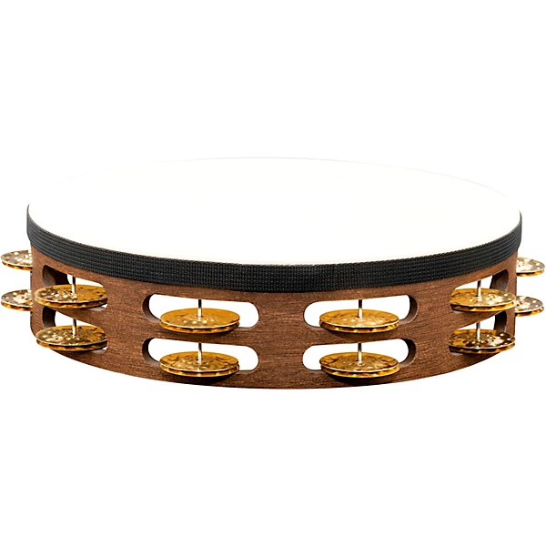 MEINL Vintage Goat Skin Wood Tambourine Two Rows Brass Jingles Walnut Brown 10 in.