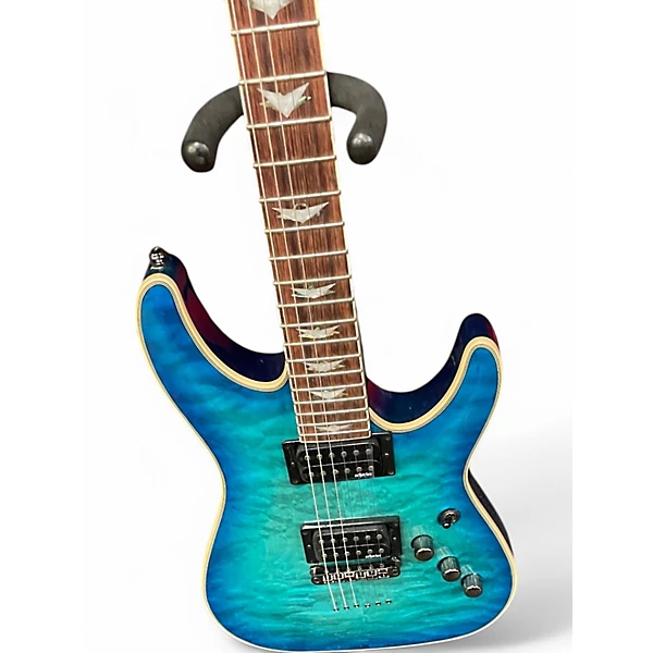 Used Schecter Guitar Research Omen Extreme 6 Blue Burst Solid Body Electric Guitar