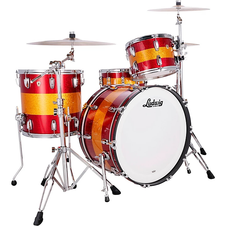 Classic Maple 3 Piece Fab Shell Pack With 22 Bass Drum Red Gold Tri Band