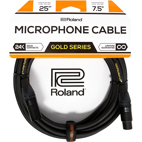 Roland Gold Series XLR Microphone Cable Level 1 25 ft Black J37418004003001.gc