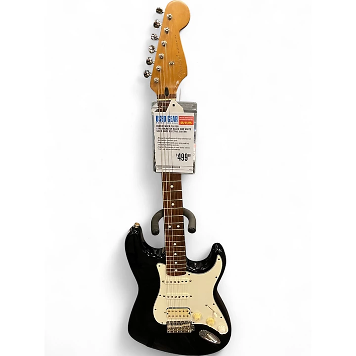 Used Fender Player Stratocaster Black and White Solid Body Electric Guitar