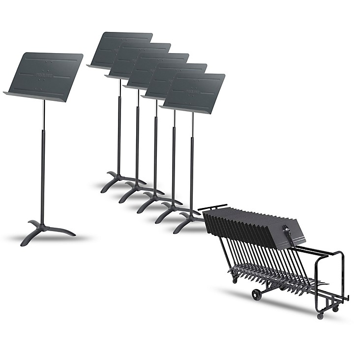 6 Pack Professional Orchestral Music Stand With Manhasset Storage Cart Holds 25