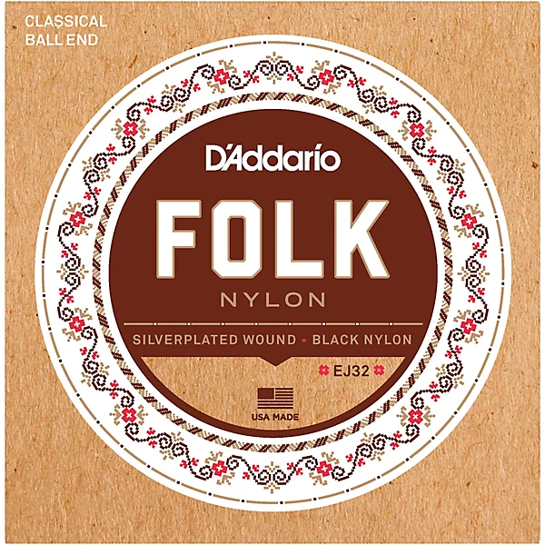 EJ32 Folk Nylon Silver Ball End Black Treble Guitar Strings