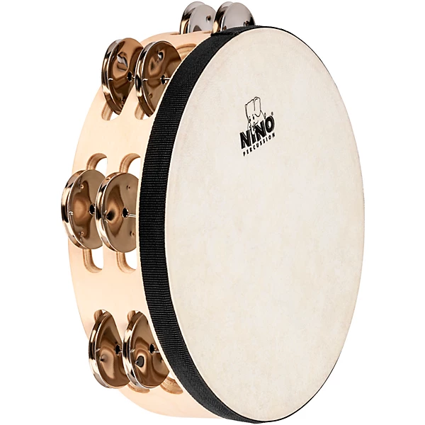 Double Row Headed Wood Tambourine Natural 8 in