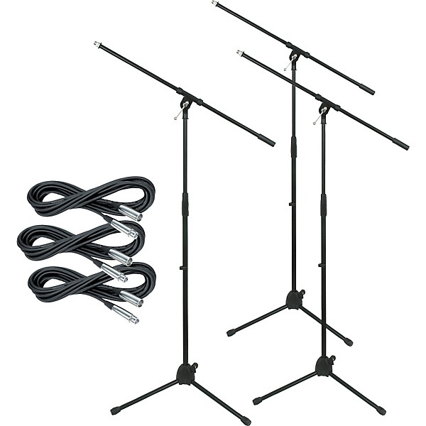 Tripod Mic Stand with 20 Foot Mic Cable 3 Pack