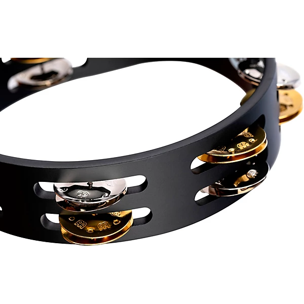 Compact Wood Tambourine Two Rows Dual Alloy Jingles Black