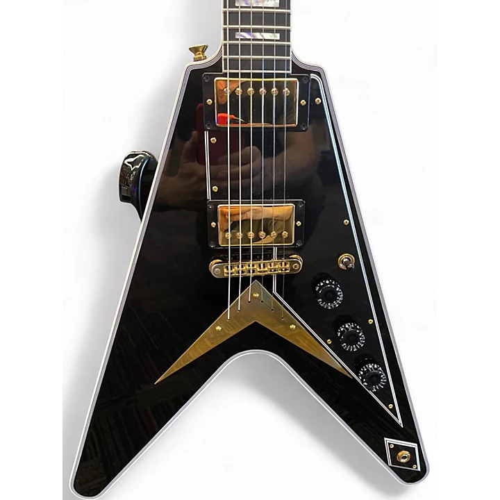 Vintage 2019 Gibson Flying V Custom Ebony Solid Body Electric Guitar