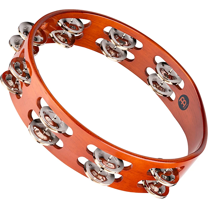 Wood Tambourine Two Rows Steel Jingles