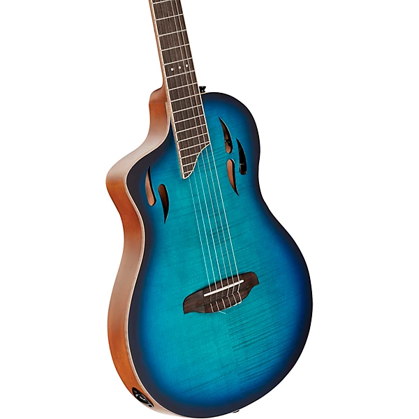 Ortega TourPlayer Deluxe Left Handed Nylon String Acoustic Electric Guitar Blue Burst