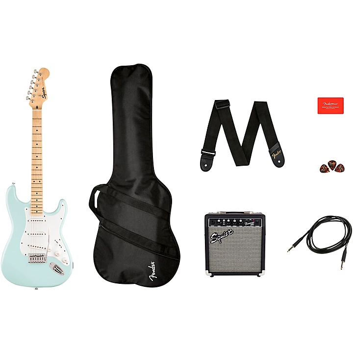 Sonic Stratocaster Limited Edition Maple Fingerboard Electric Guitar Pack With Fender Frontman 10G Amp Sonic Blue