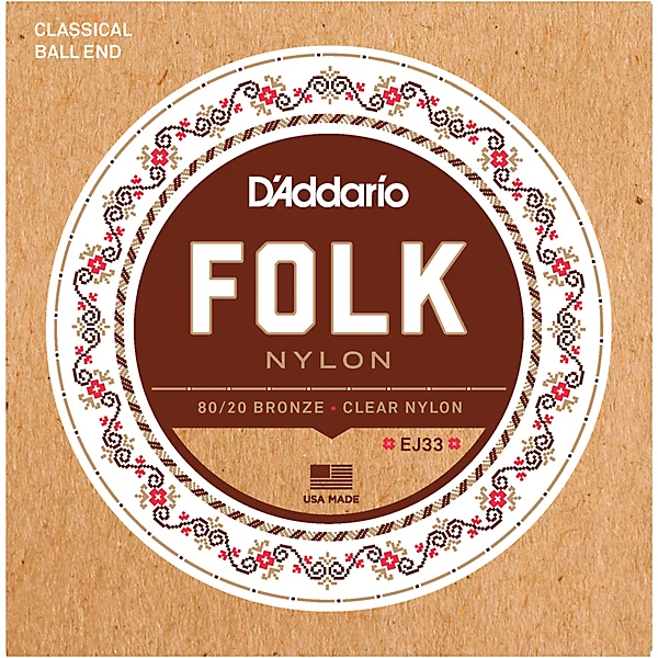 EJ33 Folk Nylon 80 20 Bronze Ball End Clear Treble Guitar Strings
