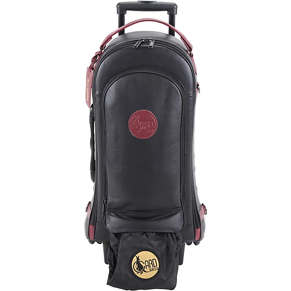 Designer Compact Triple Trumpet Wheelie Black Leather with Burgundy Leather Trim