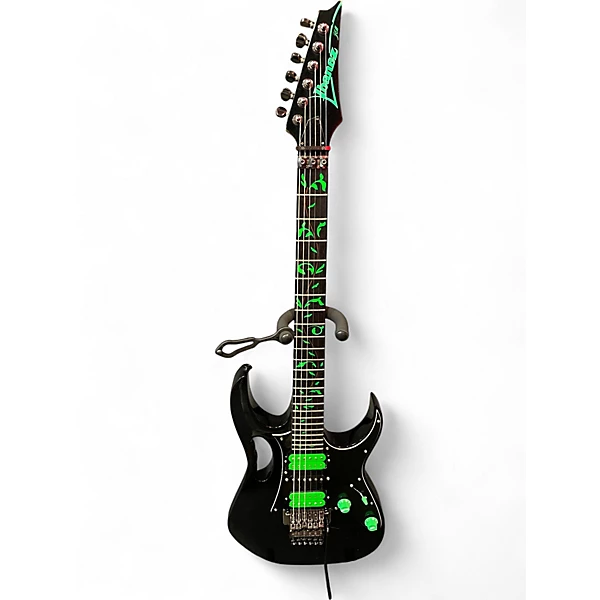Vintage 1991 Ibanez JEM777V BK Black and Green Solid Body Electric Guitar