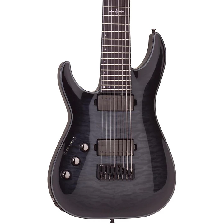 Schecter Guitar Research Hellraiser Hybrid C 8 8 String Left Handed Electric Guitar Transparent Black Burst