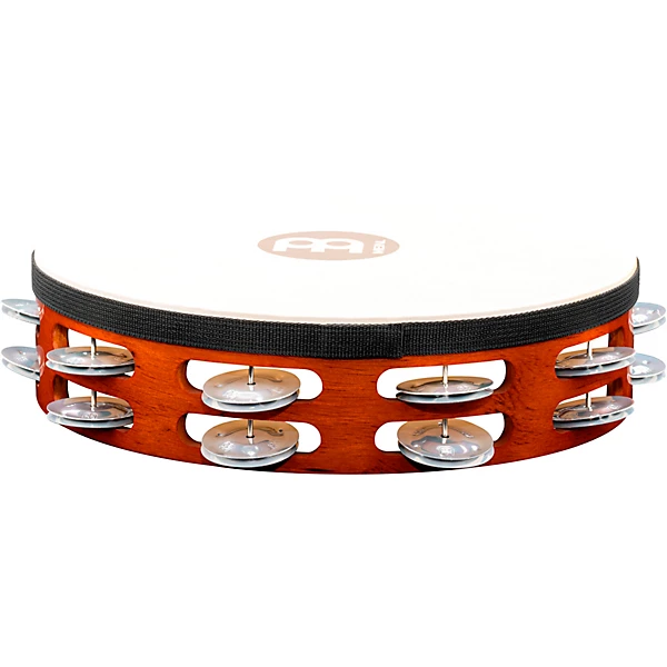 MEINL Goat Skin Wood Tambourine Two Rows Aluminum Jingles African Brown