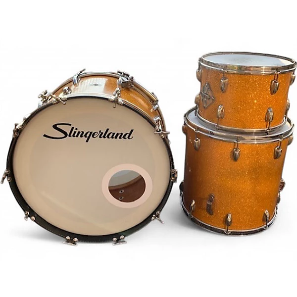 Vintage 1954 Slingerland 3 piece 1954 RADIO KING ORANGE SPARKLE Drum Kit