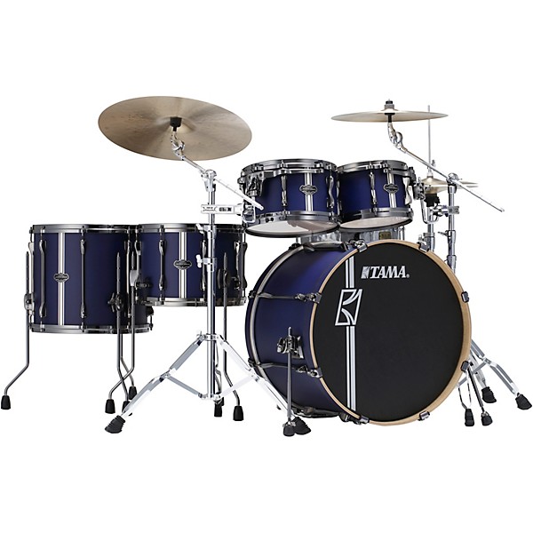 Open Box TAMA Superstar Hyper Drive Duo 5 Piece Shell Pack Level 1 Satin Blue Vertical Stripe