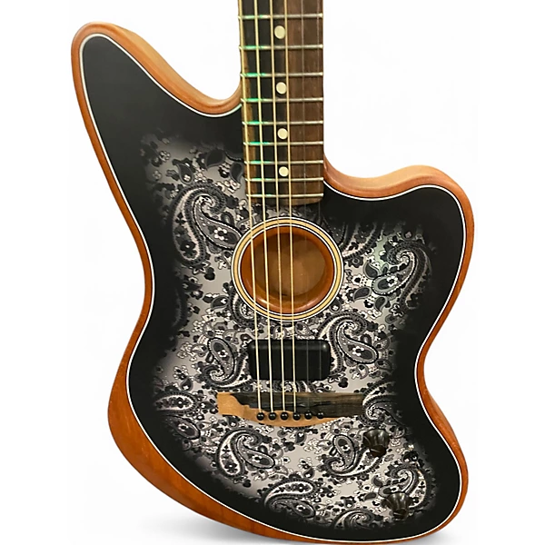 Fender Used Fender American Acoustasonic Jazzmaster Limited Edition Acoustic El Black Paisley Acoustic Electric Guitar.gc