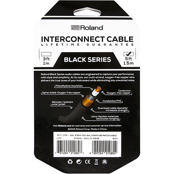 Black Series 35mm TRS 35mm TRS Balanced Interconnect Cable 5 ft Black