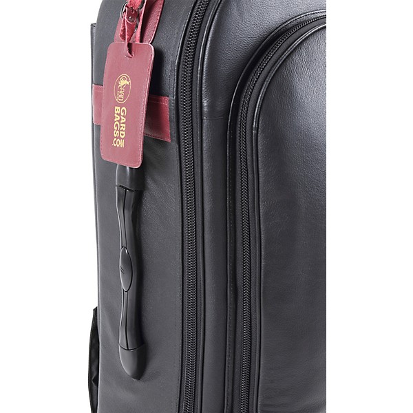 Designer Compact Triple Trumpet Wheelie Black Leather with Burgundy Leather Trim