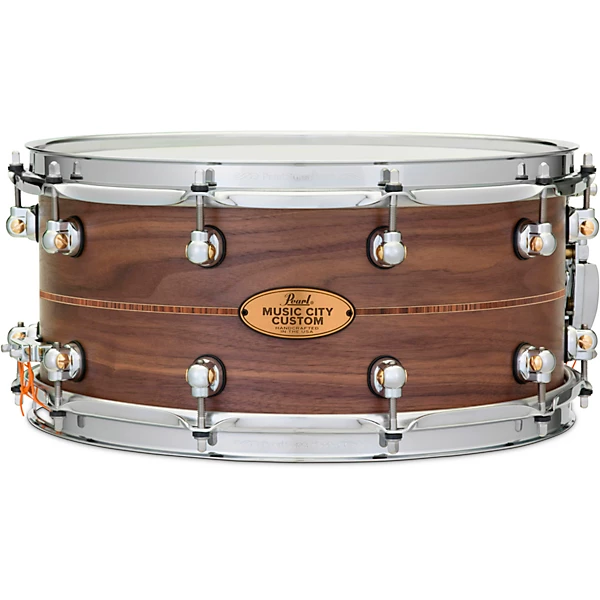 Music City Custom Solid Shell Snare Walnut with Kingwood Center Inlay