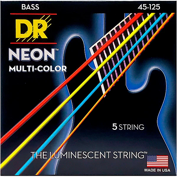 Hi Def NEON Multi Color Coated Medium 5 String Bass Strings