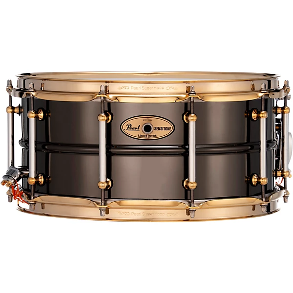 Pearl Sensitone Limited Edition Nickel Plated Black Brass Snare Drum With Gold Plated SuperHoop II Triple Flanged Hoops 14 x 6.5 in.