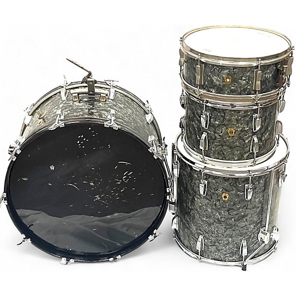 Vintage 1960s Ludwig 4 piece 4 Piece Classic Black Diamond Pearl Drum Kit
