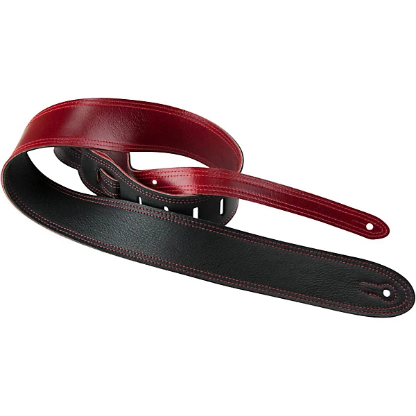 2 Italian Leather Reversable Guitar Strap Black Cherry Red