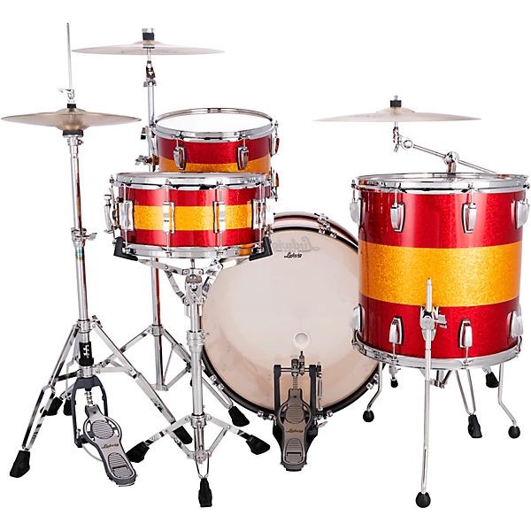 Classic Maple 3 Piece Fab Shell Pack With 22 Bass Drum Red Gold Tri Band