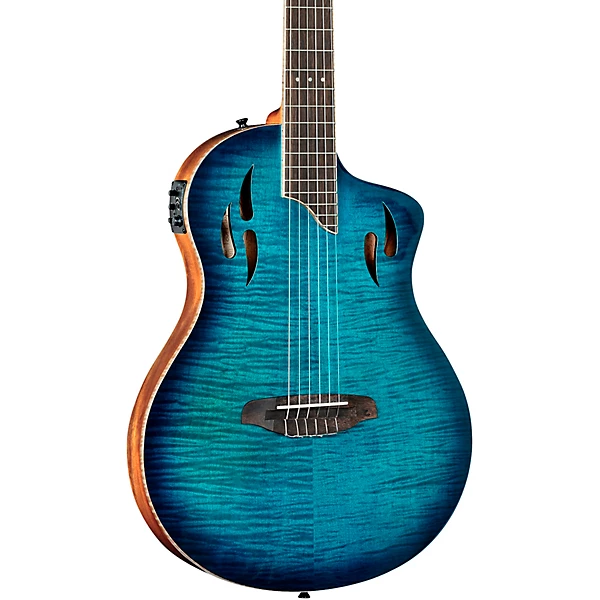 RTPDLX Flamed Maple Nylon String Acoustic Electric Guitar Blue Burst