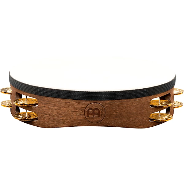 MEINL Vintage Goat Skin Wood Tambourine Two Rows Brass Jingles Walnut Brown 10 in.