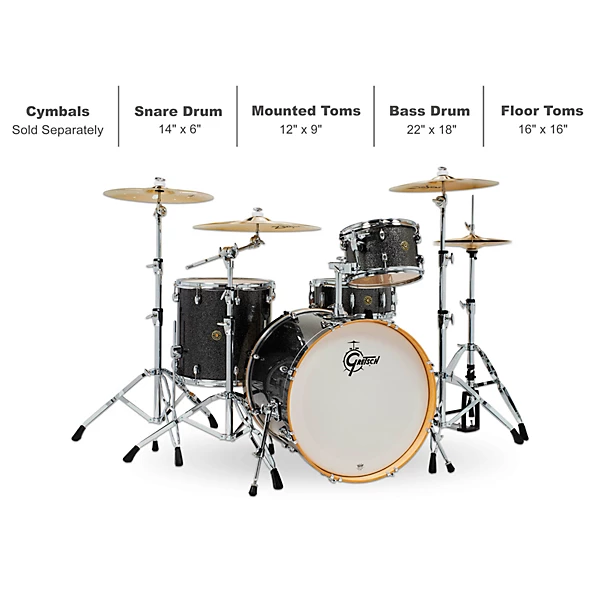 Gretsch Drums Catalina Maple 4 Piece Shell Pack with 22 Bass Drum Level 1 Black Stardust J03649004006000.gc