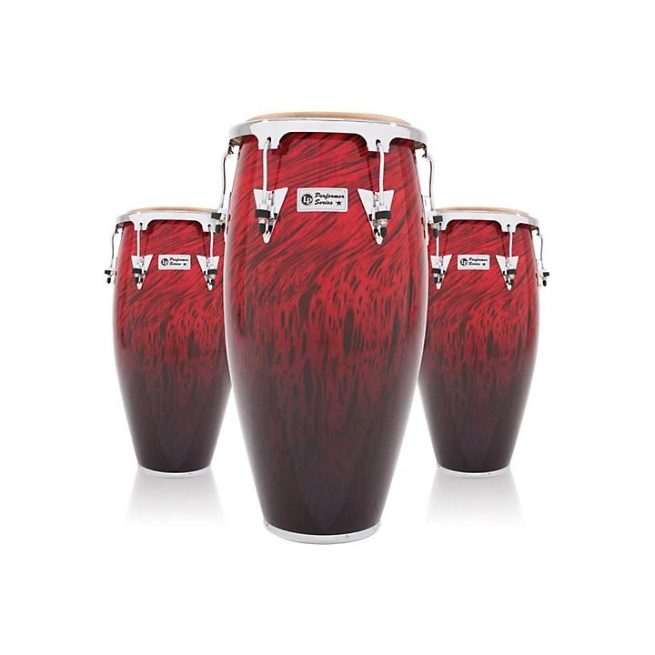 Performer Series 3 Piece Conga Set with Chrome Hardware Red Fade