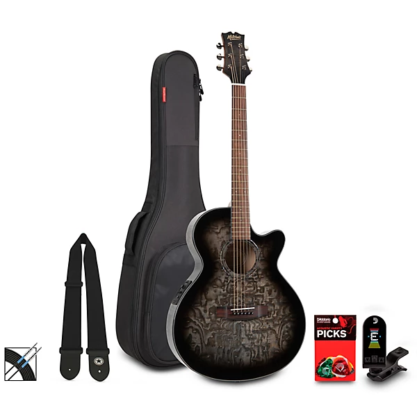 Mitchell MX430QAB Exotic Series Acoustic Electric Guitar Pack Midnight Black Edge Burst