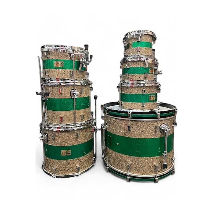 Arion Used 2022 Pork Pie USA 7 piece CUSTOM B20 GREEN SPARKLE BAND Drum Kit.gc