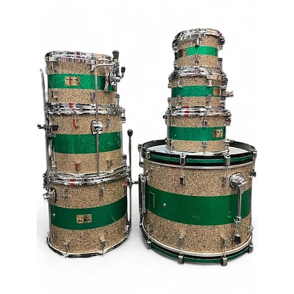 Arion Used 2022 Pork Pie USA 7 piece CUSTOM B20 GREEN SPARKLE BAND Drum Kit.gc
