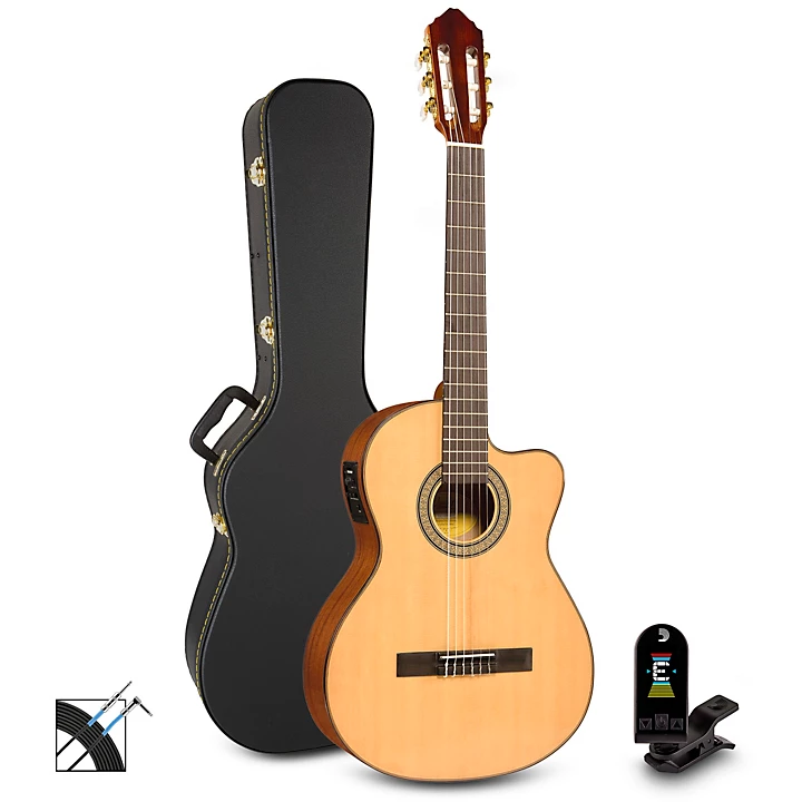 Lucero LC150SCE Nylon String Classical Acoustic Electric Guitar Pack Natural