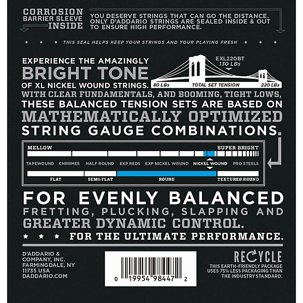 EXL220BT Balanced Tension 40 95 Long Scale Electric Bass String Set