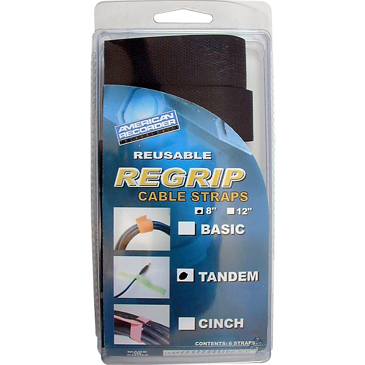 ReGrip Reusable Cable Strap 6 Pack 8 In Tandem Style Black