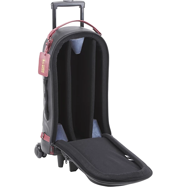 Designer Compact Triple Trumpet Wheelie Black Leather with Burgundy Leather Trim