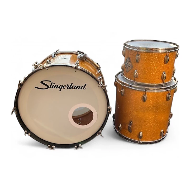 Vintage 1954 Slingerland 3 piece 1954 RADIO KING ORANGE SPARKLE Drum Kit
