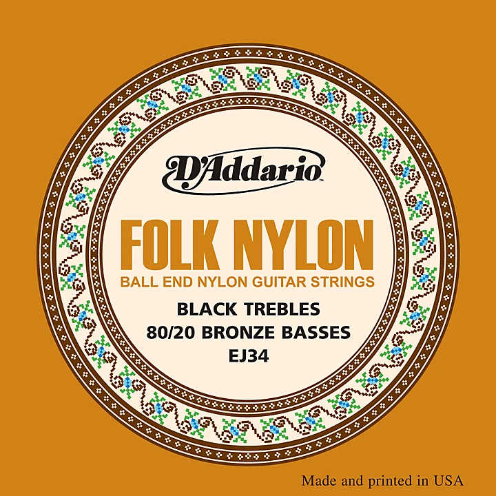 EJ34 Folk Nylon 80 20 Bronze Ball End Black Treble Guitar Strings