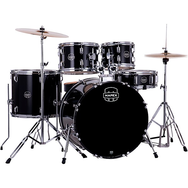 Comet 5 Piece Complete Drum Kit With 22 Bass Drum Dark Black